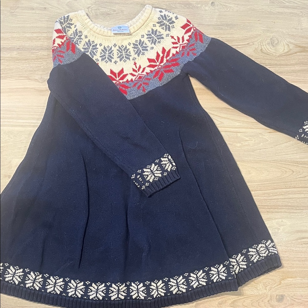 Hanna Andersson Cream and Blue Knit Dress